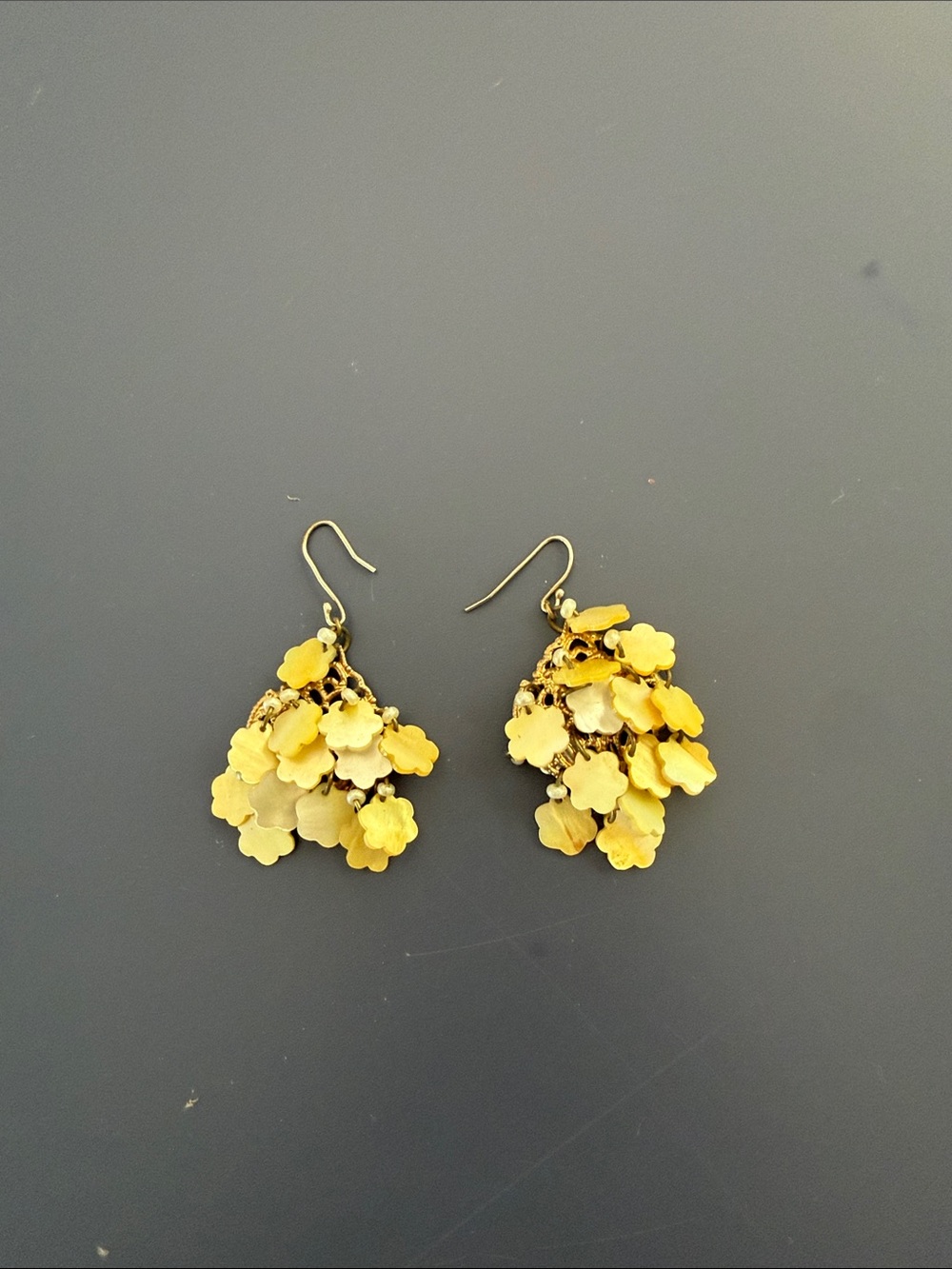 Gold Floral Cluster Drop Earrings - Mother of Pearl Dangle